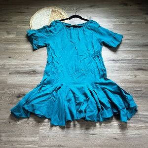 CRISTINA VERGANI Made in Italy Linen Ruffle Hem Dress